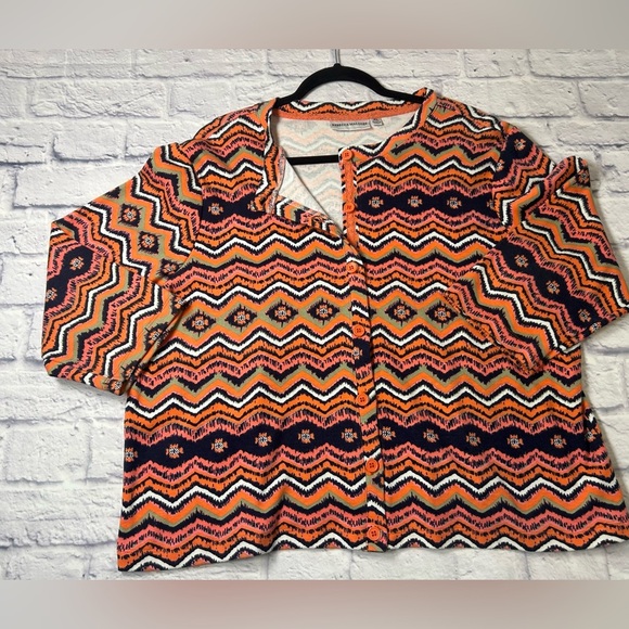 Coastal Cowgirl Rebecca Malone Orange/Navy Southwest Print Cardigan. Size XL. - Picture 6 of 10
